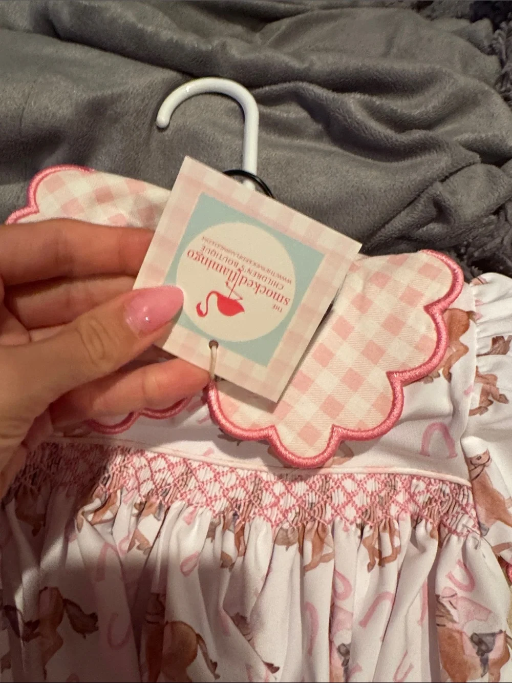 Girls' Pink Horse Print Matching Pajama Set with Gingham Shorts